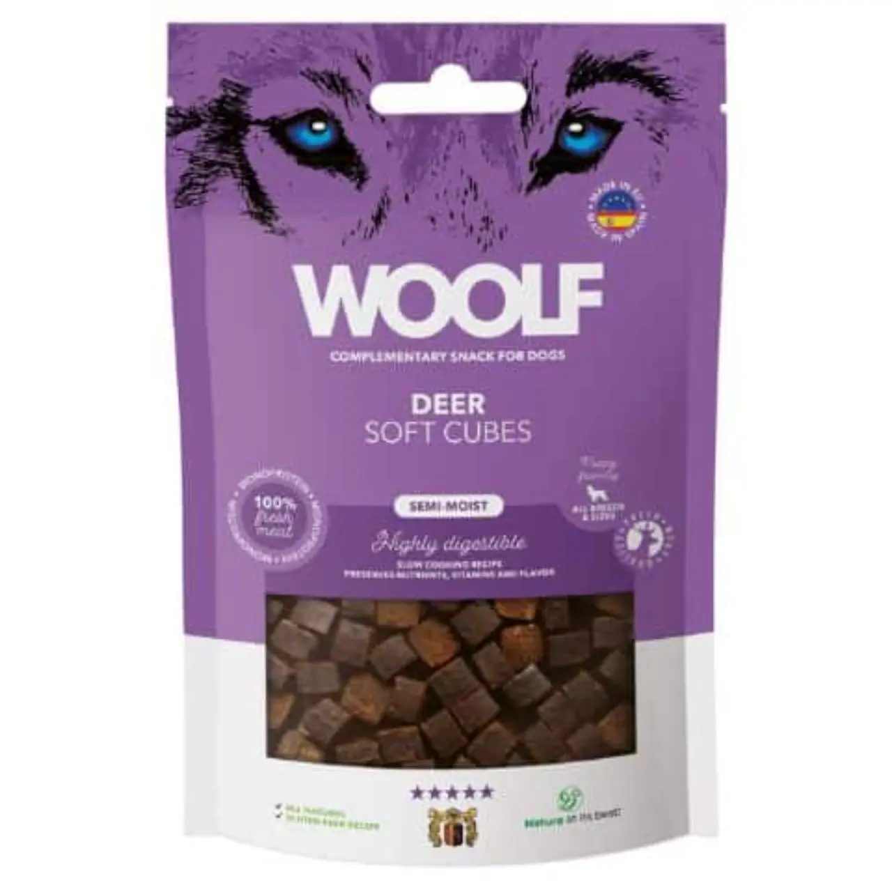Woolf Hundesnack Bløde Terninger med Hjort - monoprotein 100 g